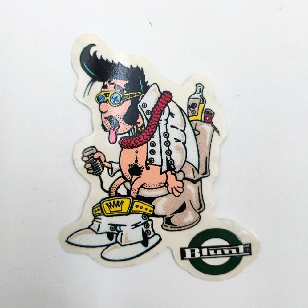 Blunt Clothing Skateboards Sticker Elvis Toilet Parody Decal Rare 90s Skate VTG
